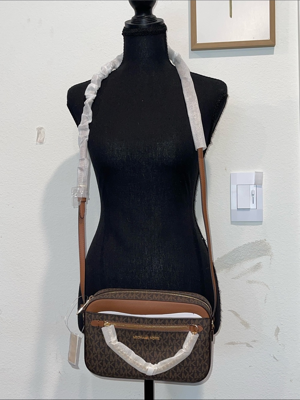 Michael Kors Brown and Tan MK Signature Crossbody Bag